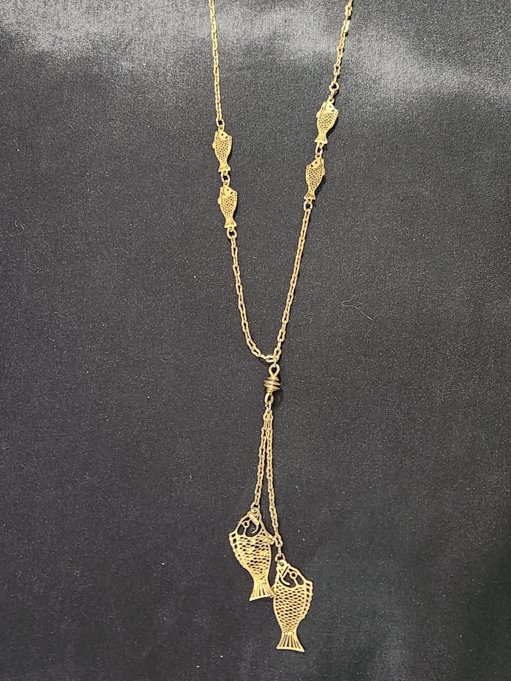 Gold Fish Pendant Lariat Necklace - Women Jewelry